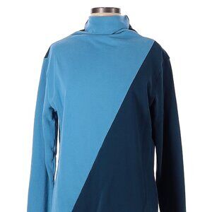 Colorblock Blue Pullover Turtle Neck Cotton Long Sleeve Shirt Top Sweater Medium
